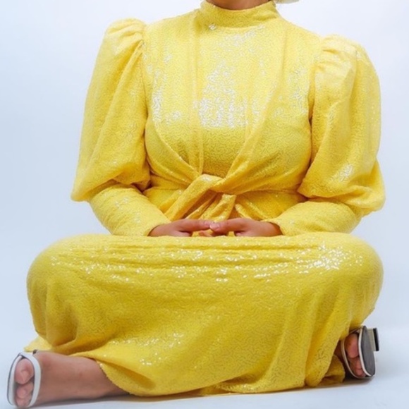 NWT Eloquii x Leah V collab The Leah yellow sequin long sleeve maxi dress 28 - Picture 4 of 15